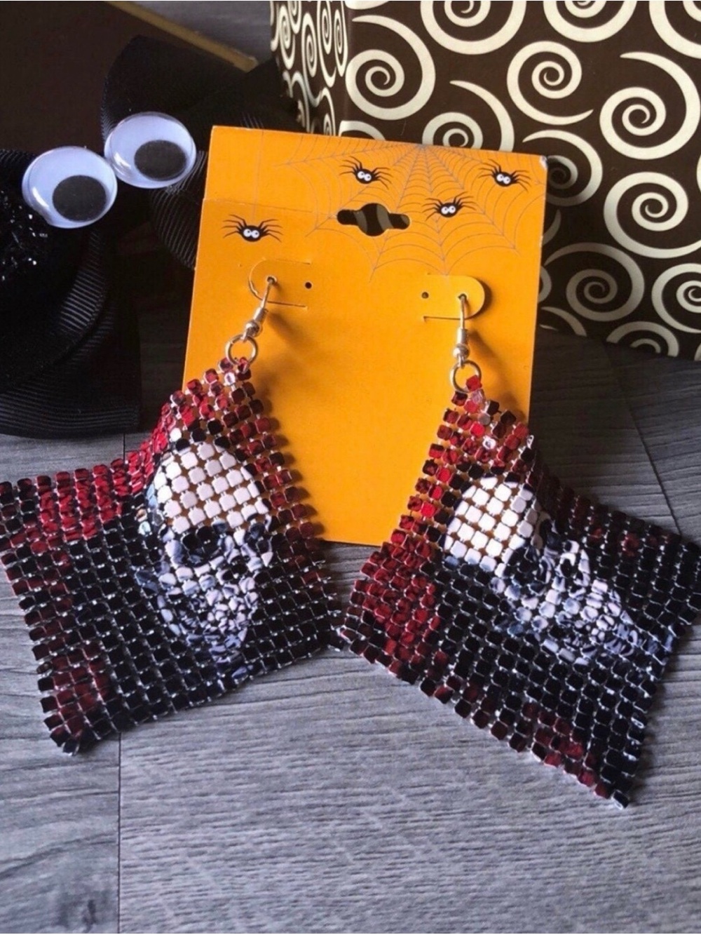 Halloween Statement Skull Print Earrings